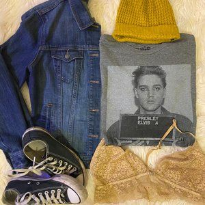 Grey Elvis Mugshot Scoop-neck T